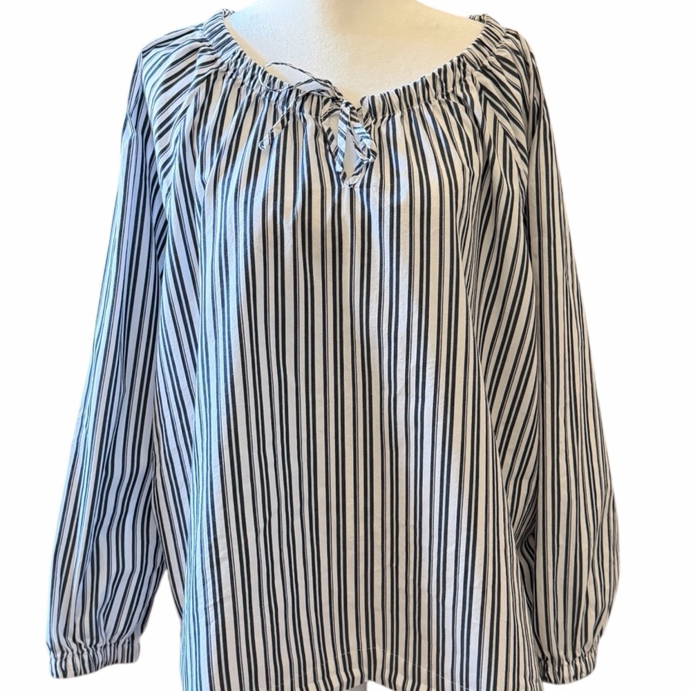 100% Cotton - Nine West Black and White Striped Blouse